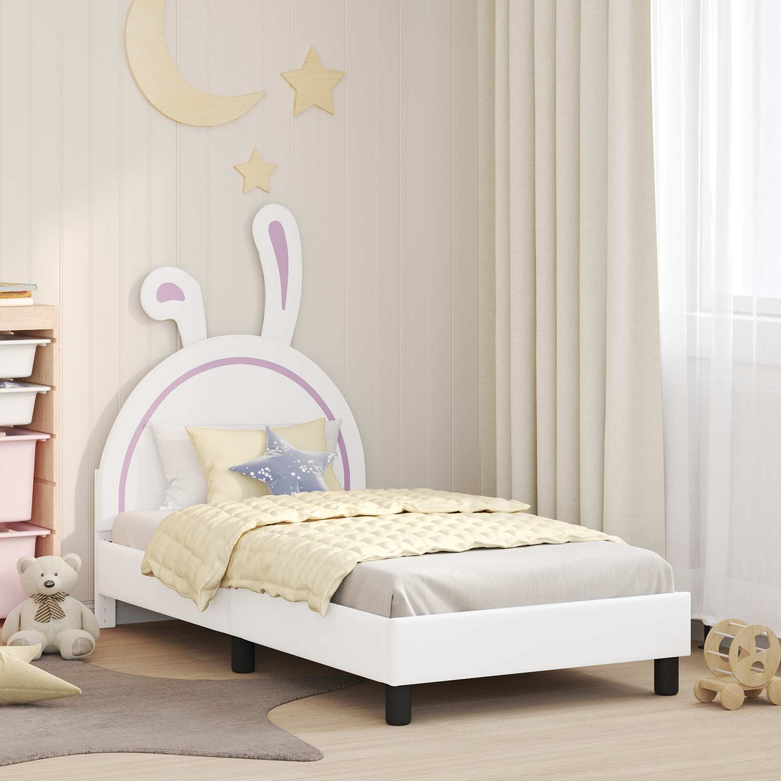 vidaXL Estrutura de Cama Infantil com Cabeceira Branco 80 x 160 cm PU 1