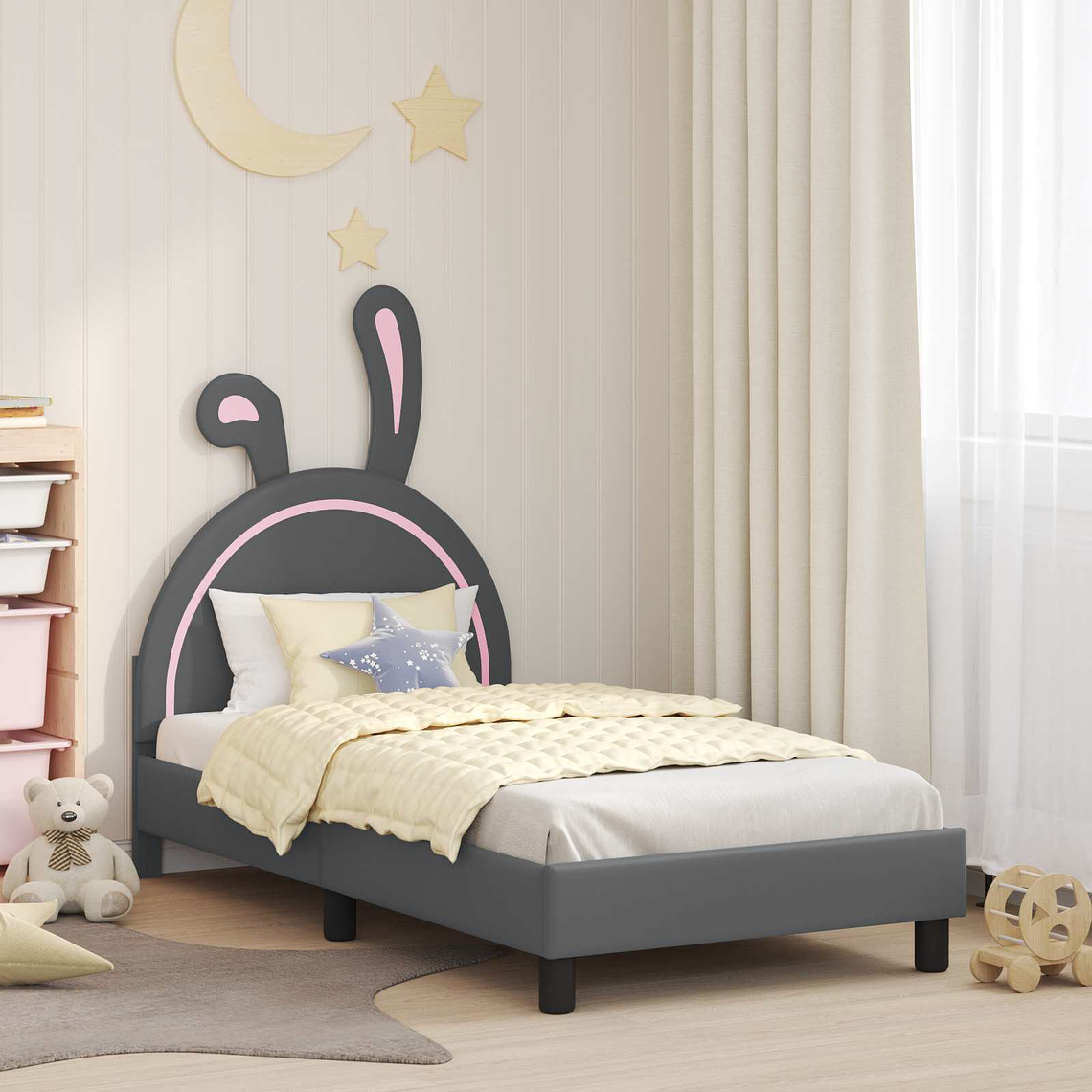 vidaXL Estrutura de Cama Infantil com Cabeceira Cinzento-claro PU 1