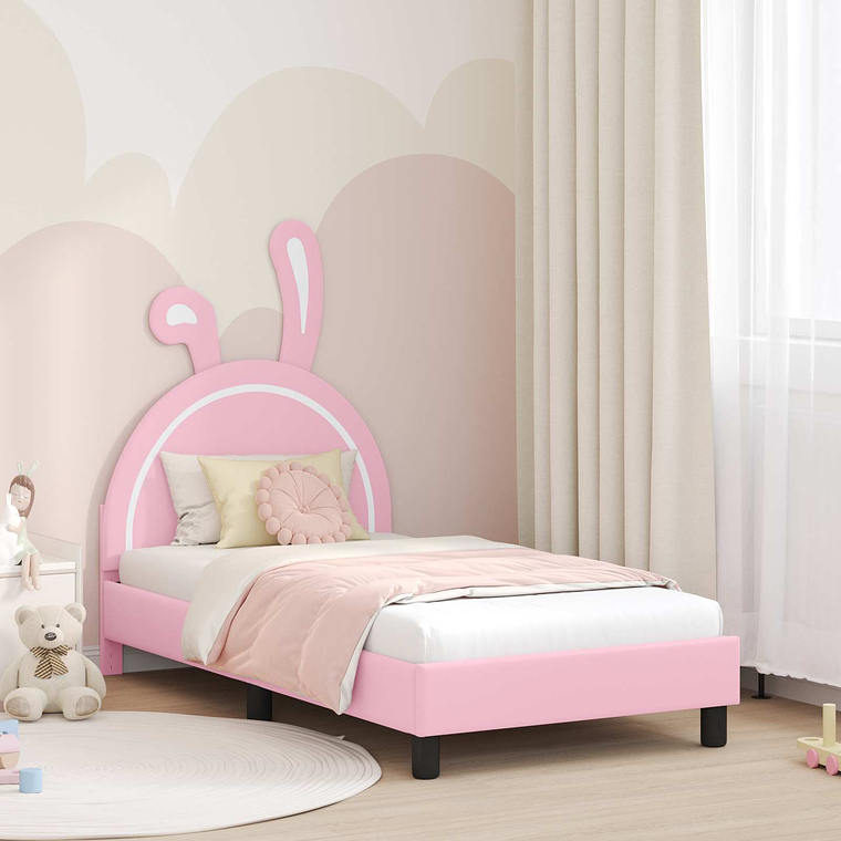 vidaXL Estrutura de Cama Infantil com Cabeceira Rosa 80 x 160 cm PU 1