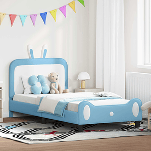 vidaXL Estrutura de Cama Infantil com Cabeceira Azul 90 x 200 cm PU