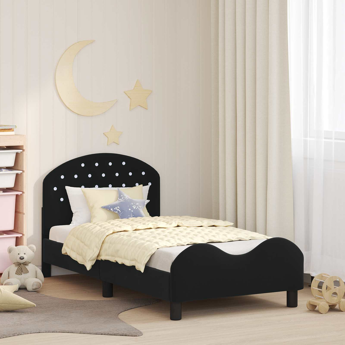 vidaXL Estrutura de Cama Infantil com Cabeceira Preto 80 x 160 cm 1