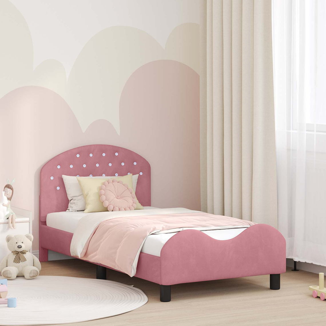 vidaXL Estrutura de Cama Infantil com Cabeceira Rosa 80 x 160 cm 1