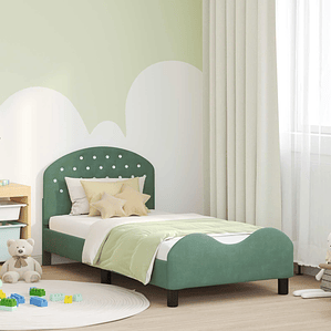 vidaXL Estrutura de Cama Infantil com Cabeceira Verde do Mar Veludo