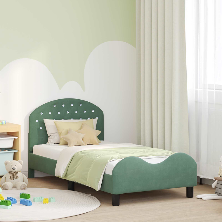 vidaXL Estrutura de Cama Infantil com Cabeceira Verde do Mar Veludo 1