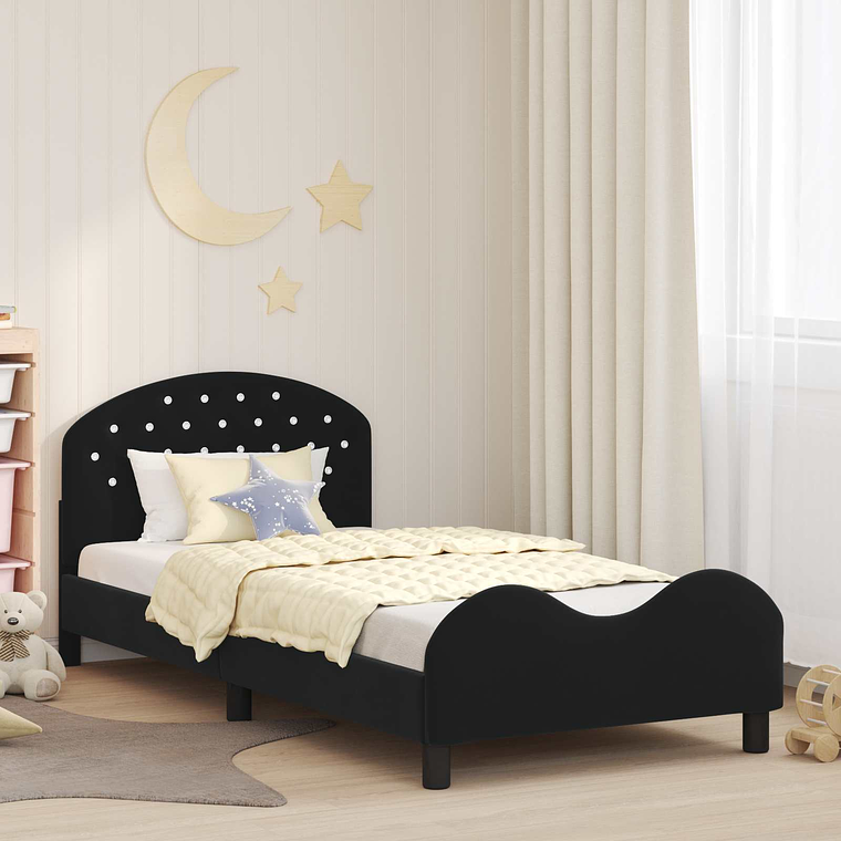 vidaXL Estrutura de Cama Infantil com Cabeceira Preto 80 x 200 cm 1