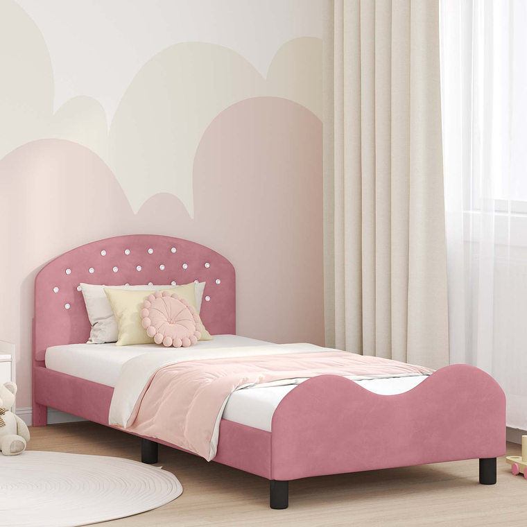 vidaXL Estrutura de Cama Infantil com Cabeceira Rosa 80 x 200 cm 1