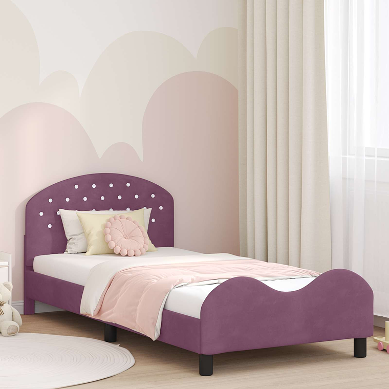 vidaXL Estrutura de Cama Infantil com Cabeceira Roxo 80 x 200 cm 1