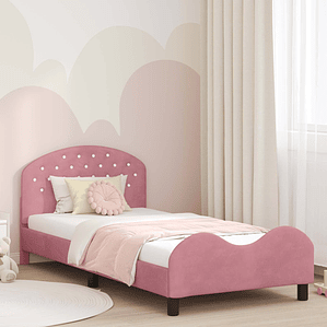 vidaXL Estrutura de Cama Infantil com Cabeceira Rosa 90 x 190 cm