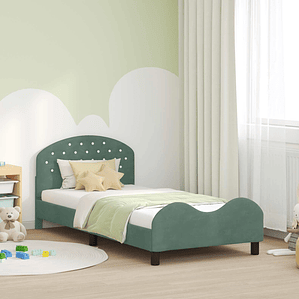 vidaXL Estrutura de Cama Infantil com Cabeceira Verde do Mar Veludo