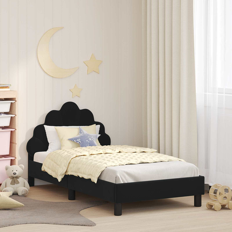 vidaXL Estrutura de Cama Infantil com Cabeceira Preto 80 x 160 cm 1