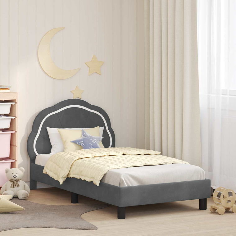 vidaXL Estrutura de Cama Infantil com Cabeceira Cinza Escuro 1