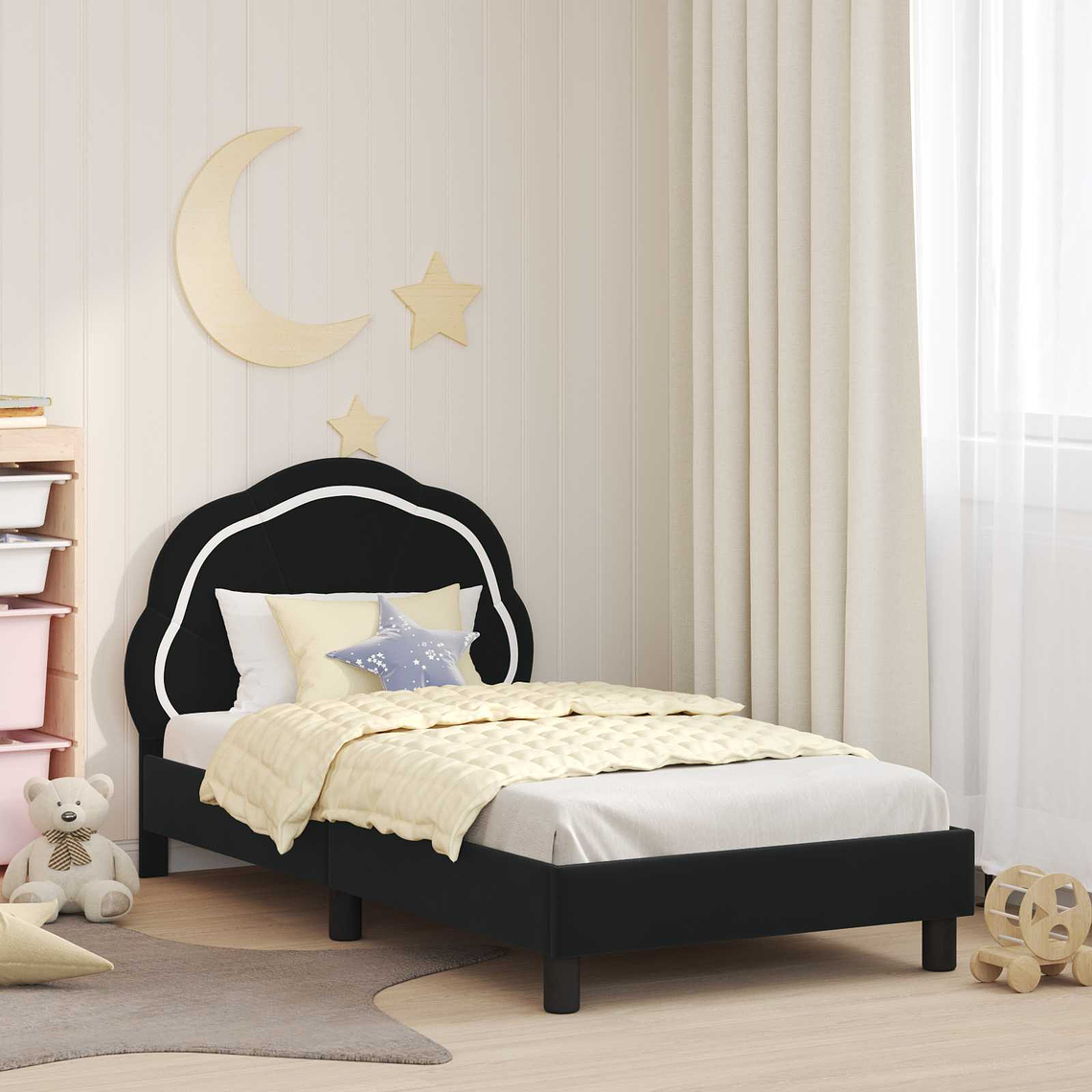 vidaXL Estrutura de Cama Infantil com Cabeceira Preto 80 x 160 cm 1