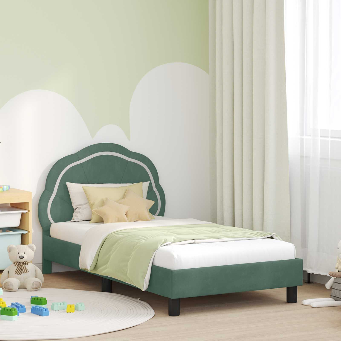 vidaXL Estrutura de Cama Infantil com Cabeceira Verde do Mar 1