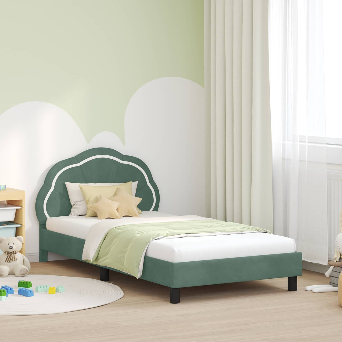 vidaXL Estrutura de Cama Infantil com Cabeceira Verde do Mar 1