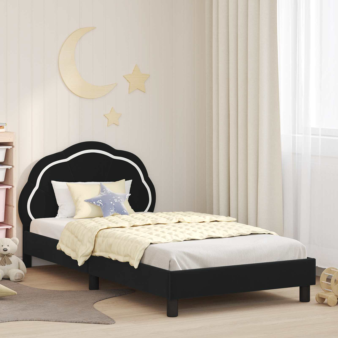 vidaXL Estrutura de Cama Infantil com Cabeceira Preto 90 x 190 cm 1