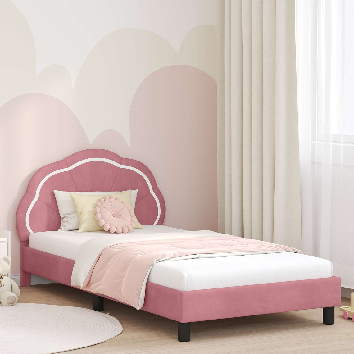 vidaXL Estrutura de Cama Infantil com Cabeceira Rosa 90 x 190 cm 1