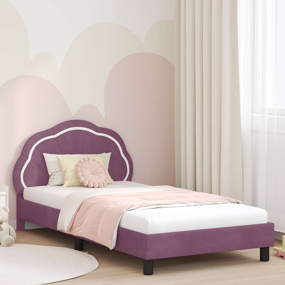 vidaXL Estrutura de Cama Infantil com Cabeceira Roxo 90 x 190 cm 1