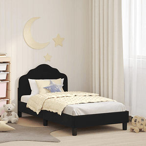 vidaXL Estrutura de Cama Infantil com Cabeceira Preto 80 x 160 cm