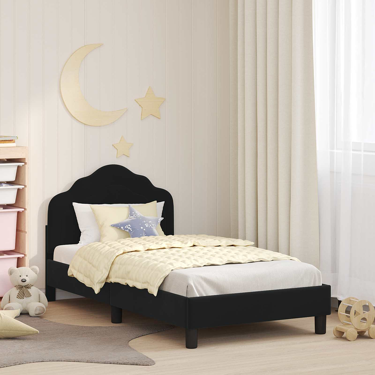 vidaXL Estrutura de Cama Infantil com Cabeceira Preto 80 x 160 cm 1