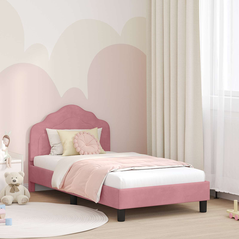 vidaXL Estrutura de Cama Infantil com Cabeceira Rosa 80 x 160 cm 1