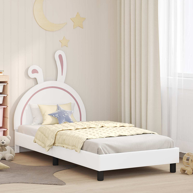 vidaXL Estrutura de Cama Infantil com Cabeceira Branco 80 x 200 cm PU 1