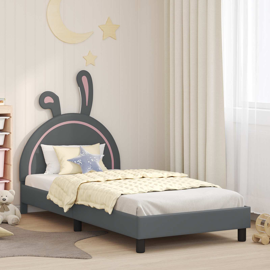 vidaXL Estrutura de Cama Infantil com Cabeceira Cinzento-claro PU 1