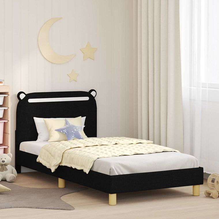 vidaXL Estrutura de Cama Infantil com Cabeceira Preto 90 x 190 cm 1