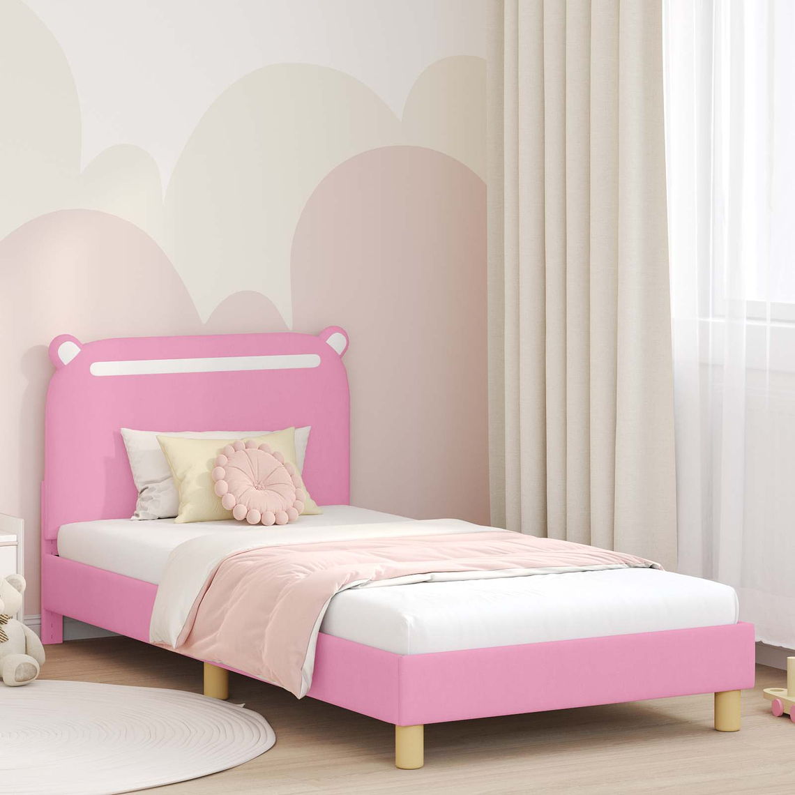 vidaXL Estrutura de Cama Infantil com Cabeceira Rosa 90 x 200 cm 1