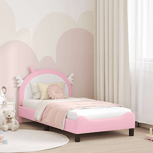 vidaXL Estrutura de Cama Infantil com Cabeceira Rosa 80 x 160 cm PU