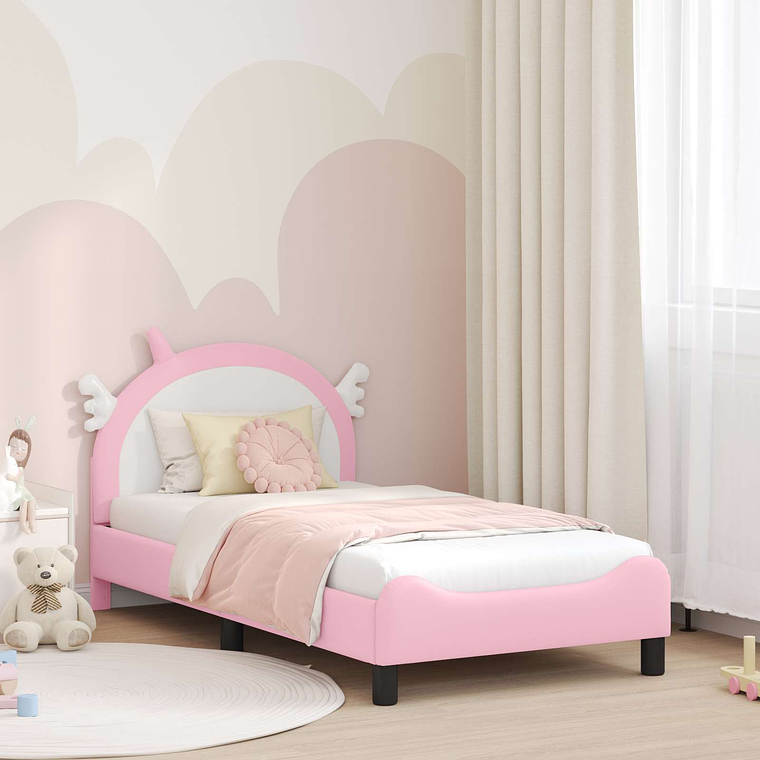 vidaXL Estrutura de Cama Infantil com Cabeceira Rosa 80 x 160 cm PU 1