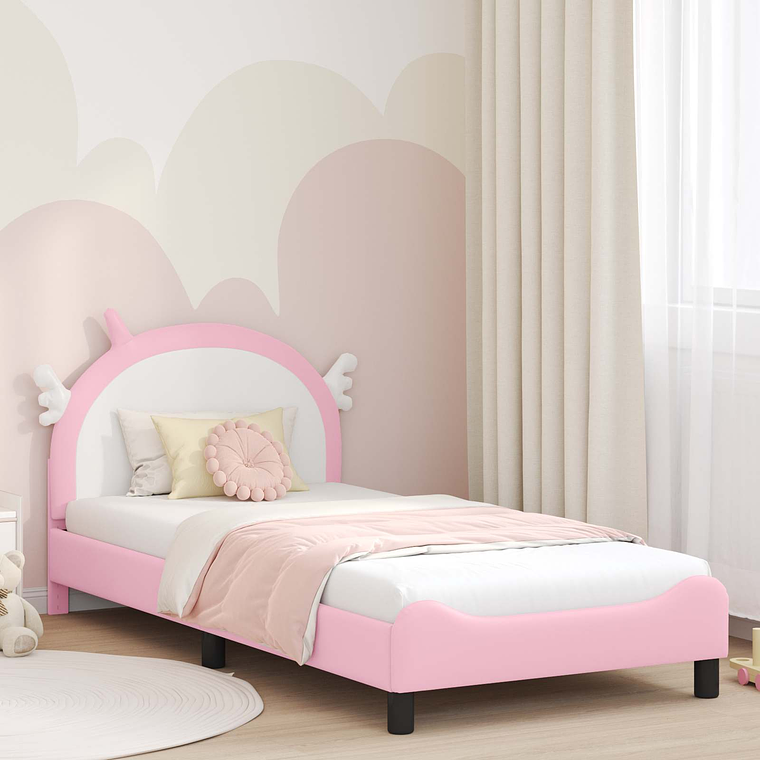 vidaXL Estrutura de Cama Infantil com Cabeceira Rosa 90 x 200 cm PU 1