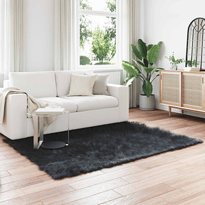vidaXL Tapete Sintético de Pele de Ovelha Tafalla Preto 140 x 200 cm