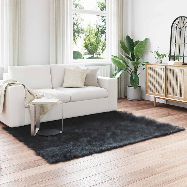 vidaXL Tapete Sintético de Pele de Ovelha Tafalla Preto 160 x 230 cm 1