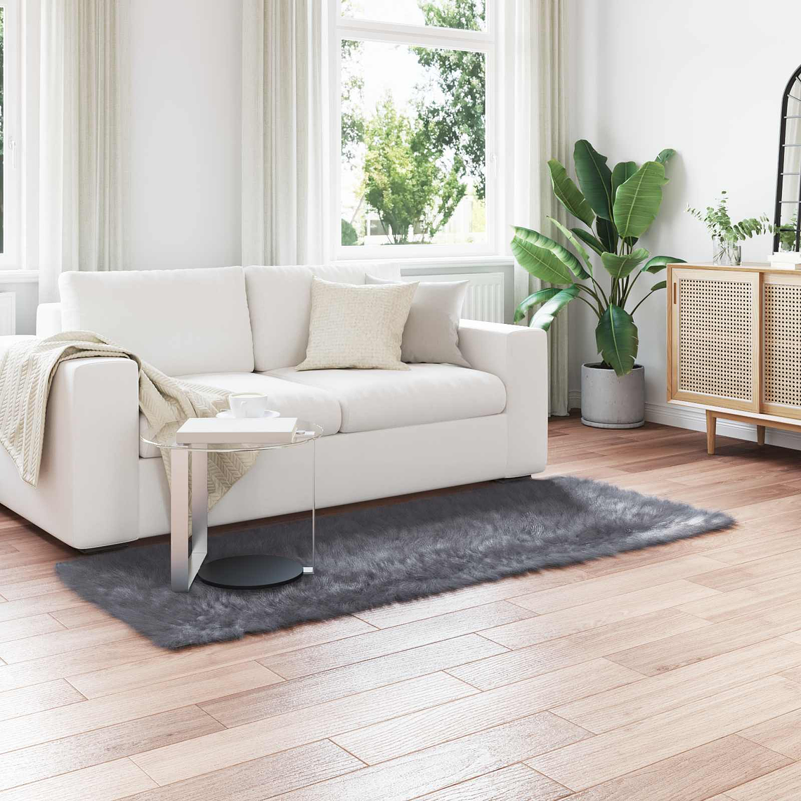 vidaXL Tapete Sintético de Pele de Ovelha Tafalla Antracite Poliéster 1