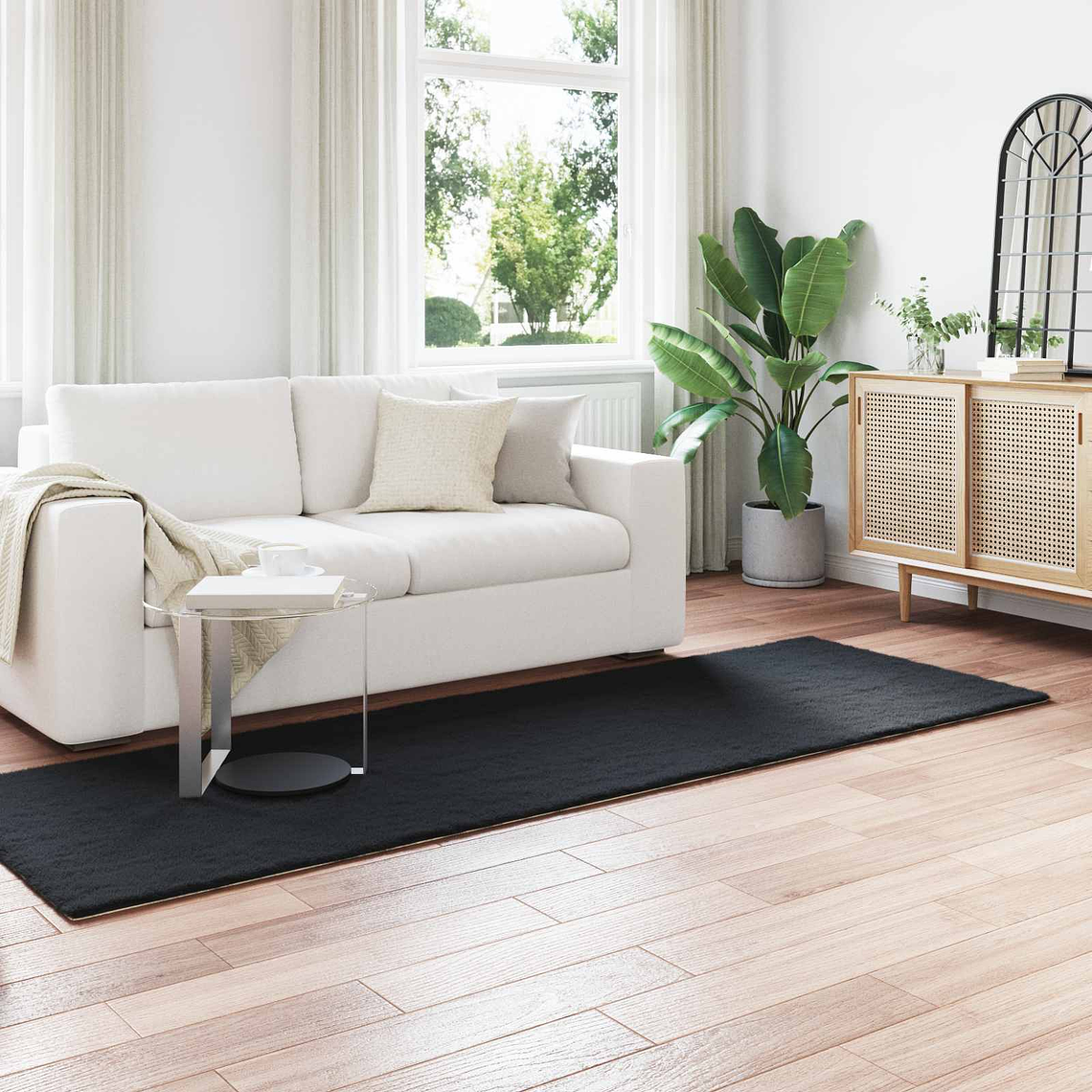 vidaXL Tapete de Pelo Sintético de Coelho Olite Preto 80 x 250 cm 1