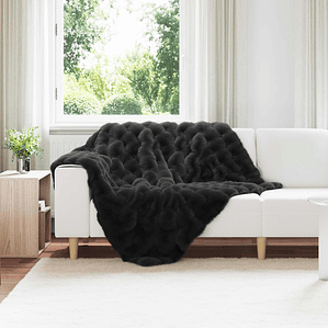 vidaXL Cobertor de Peles de Coelho Olite Preto 130 x 150 cm Poliéster