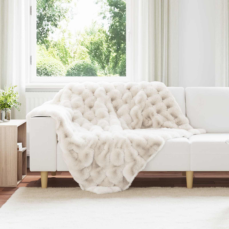 vidaXL Cobertor de Peles de Coelho Olite Branco 130 x 150 cm Poliéster 1