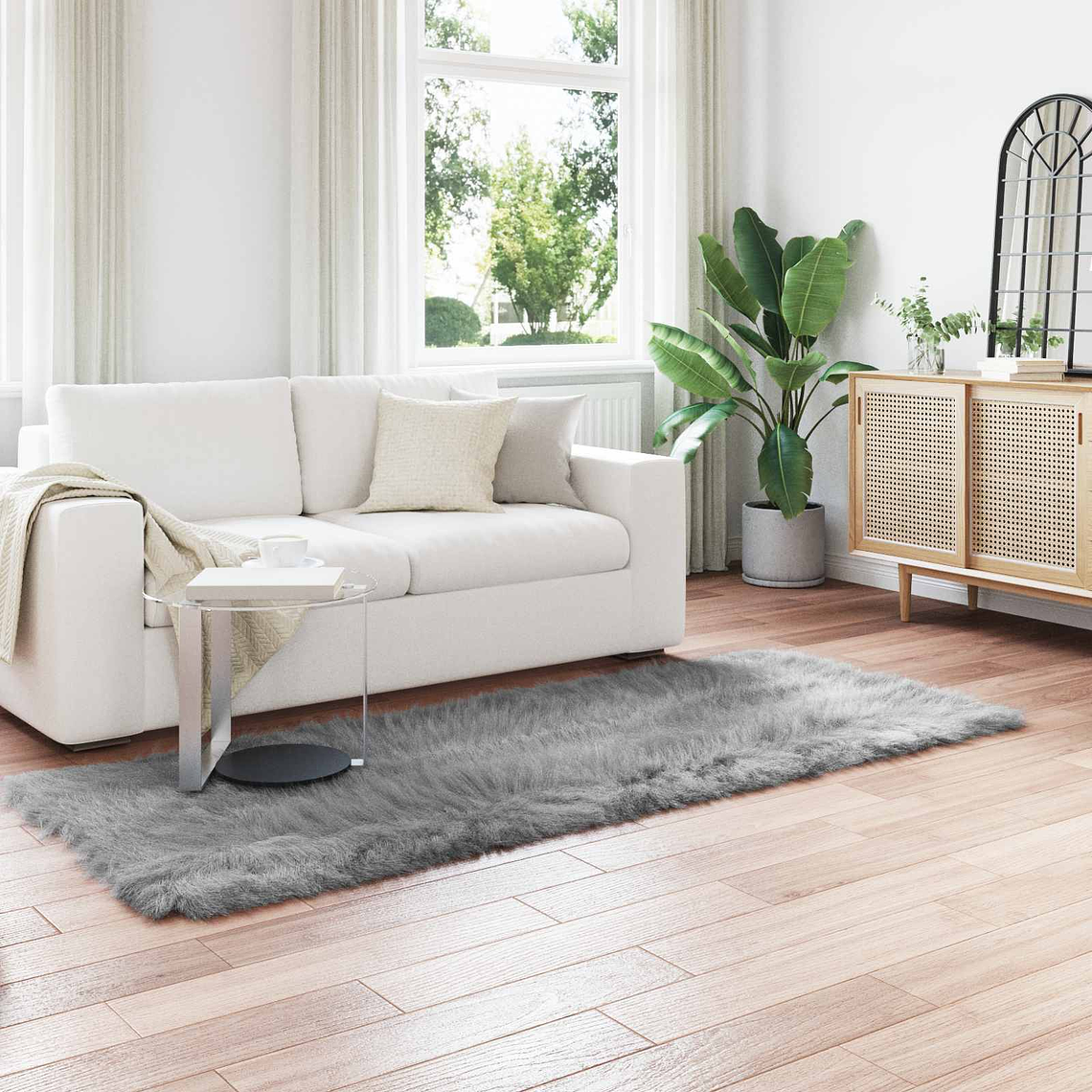 vidaXL Tapete Sintético de Pele de Ovelha Tafalla Cinzeto 80 x 250 cm 1