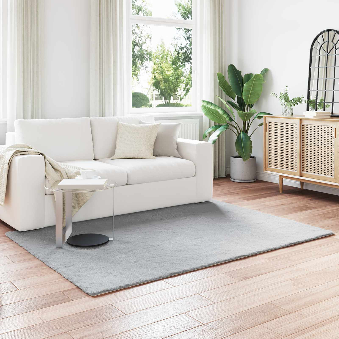 vidaXL Tapete de Pelo Sintético de Coelho Olite Cinzeto 160 x 230 cm 1