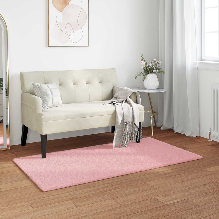 vidaXL Tapete de Pelo Sintético de Coelho Olite Rosa 80 x 150 cm 1