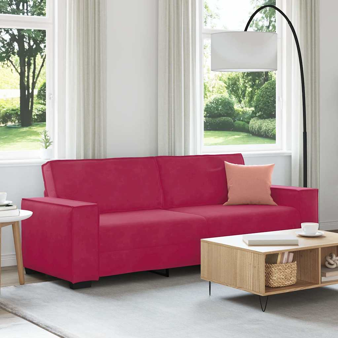vidaXL Sofá de 3 lugares veludo 220x78x84 cm vermelho tinto 1