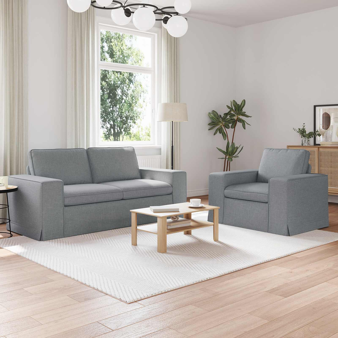 vidaXL Sofá 2 pcs Cinzento-claro 1