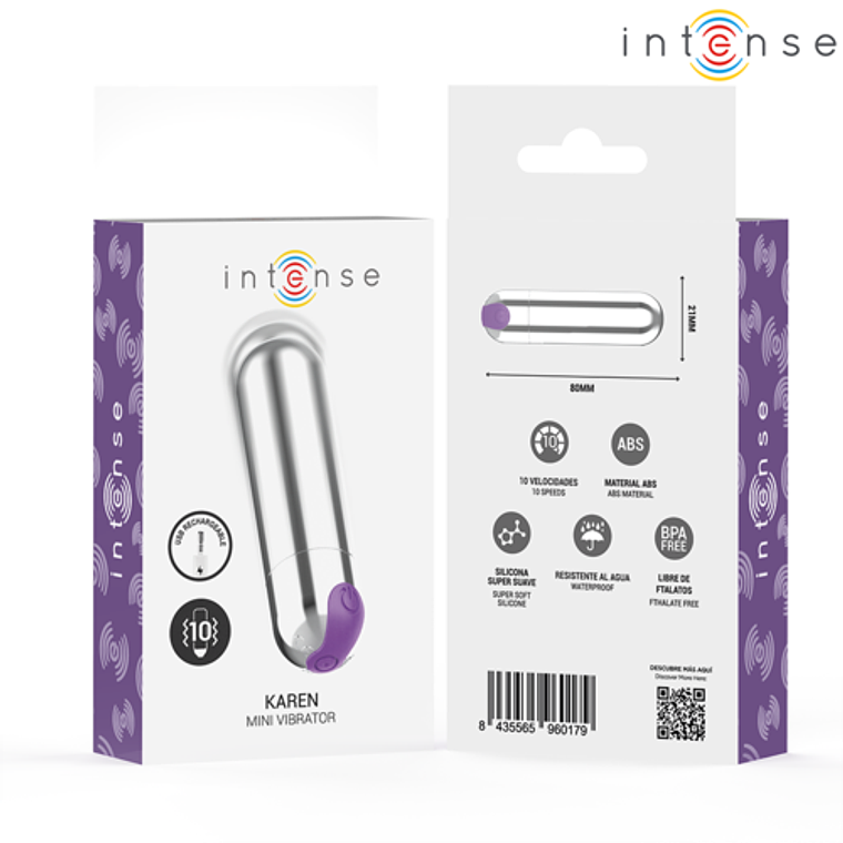 Vibrador Bala INTENSE Karen Mini | Recarregável e 10 Modos Prata 6