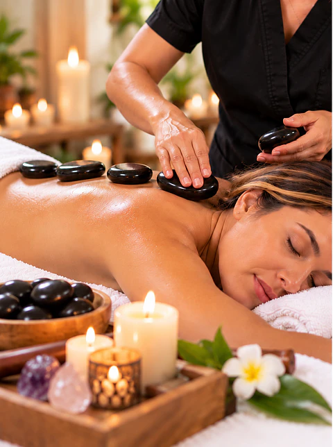 Masaje Holístico de Relajación con Piedras Calientes y Gemoterapia