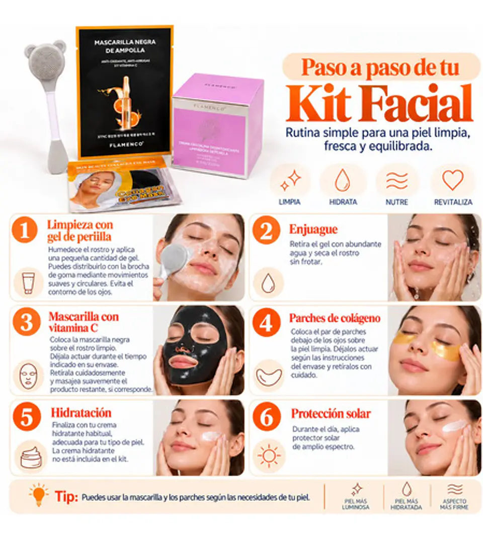 Kit Facial Vitamina C Perilla Parches Colágeno 6