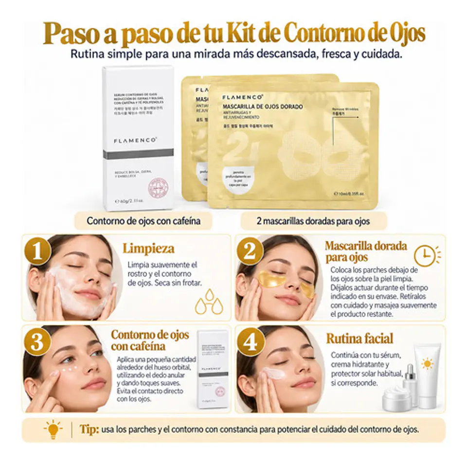 Kit Contorno Ojos Cafeína Mascarillas Doradas 5