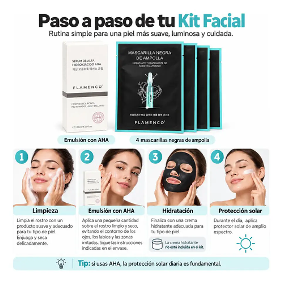 Kit Facial AHA Ácido Hialurónico Hidratación Poros 5
