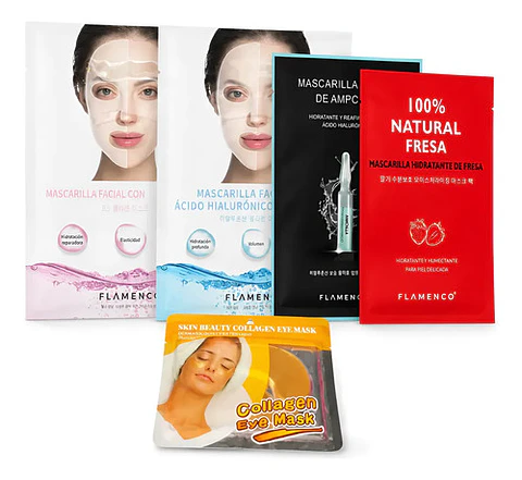 Kit 4 Mascarillas Faciales + Parches Colágeno Ojos