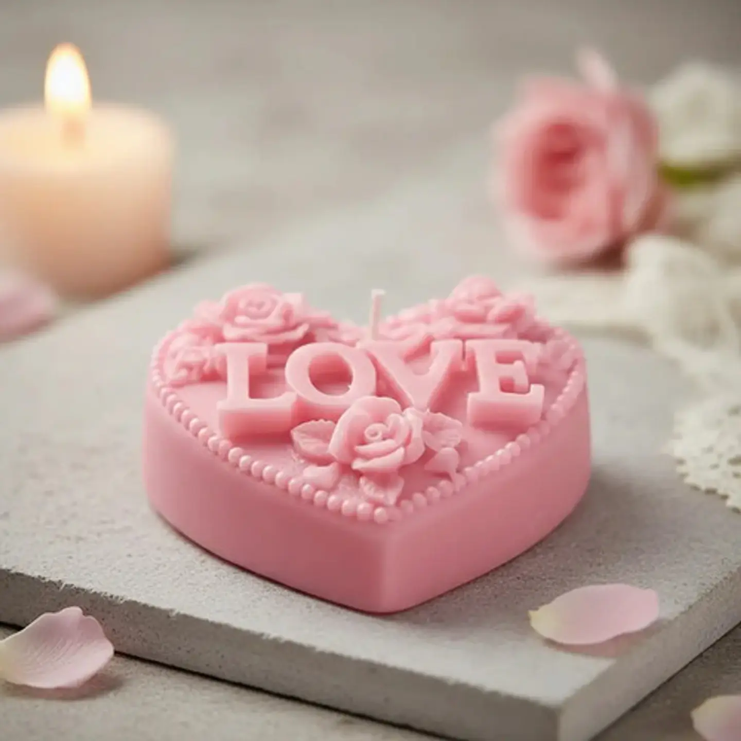 Vela Decorativa Forma Corazón Para Ambiente Romántico 3