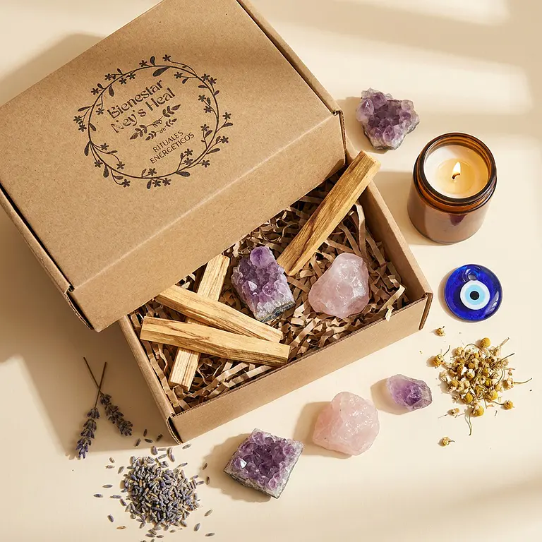 Kit de regalo Bienestar Ney's Heal con palo santo, cristales y vela